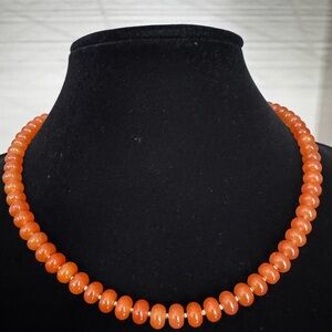 Beaded Gemstone Candy Necklace, Orange Jade Rondelle Beaded Necklace, 18” New